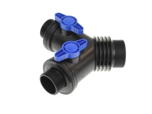 Y Verteiler mit 2 Mengenregulierer 2 Anschlüsse 38,1 mm (1 1/2") AG & 1 Anschluss 50,8 mm (2") AG