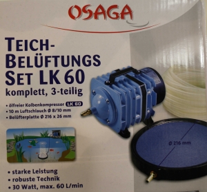 OSAGA LK 60 SET große Hi Oxygen Airstone Luftsteinplatte 216 mm Teichbelüfter Luftpumpe 3600 Liter / Stunde